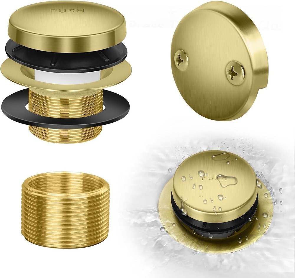 Tip-Toe Bathtub Drain Kit With Two-Hole Overflow plate Premium Brushed Gold