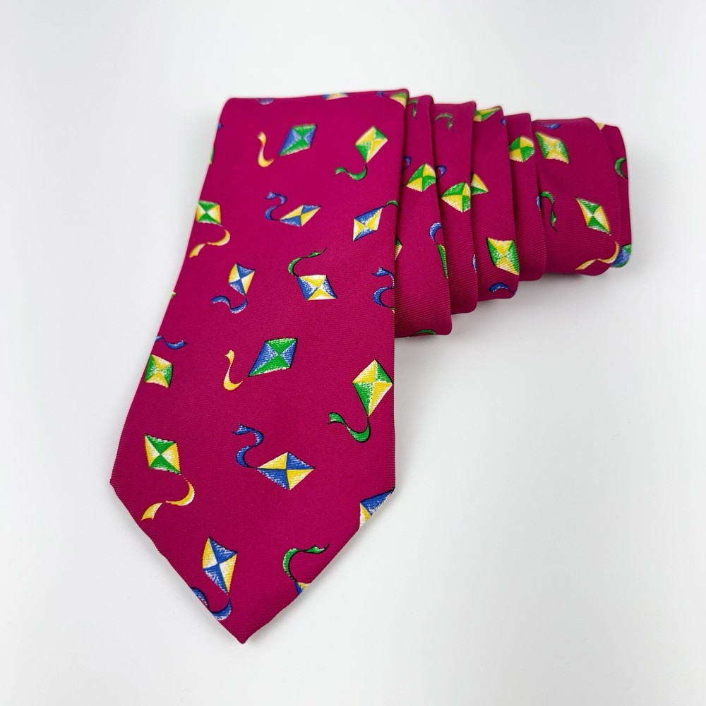 Paul Stuart Men's Kite Print Silk Necktie Dark Pink
