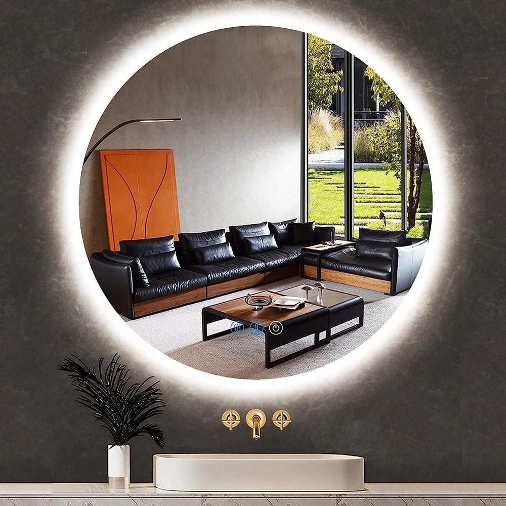 THEKLA Bathroom LED Round Vanity Mirror with Backlit Smart Memory 3 Color Dim...