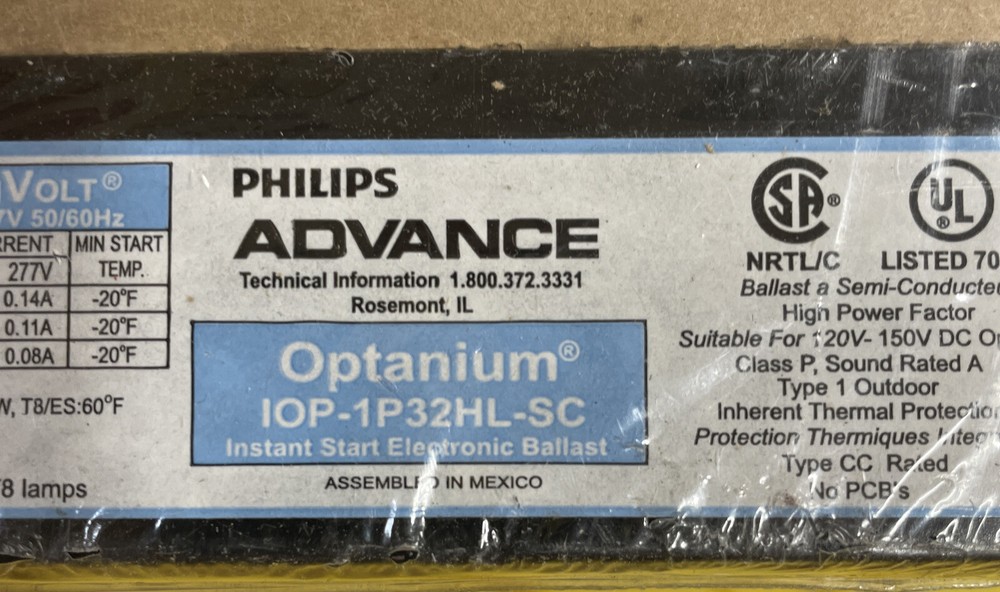 Advance IOP-1P32HL-SC Optanium Fluorescent Ballast for (1) F32T8 F17T8 Lamp