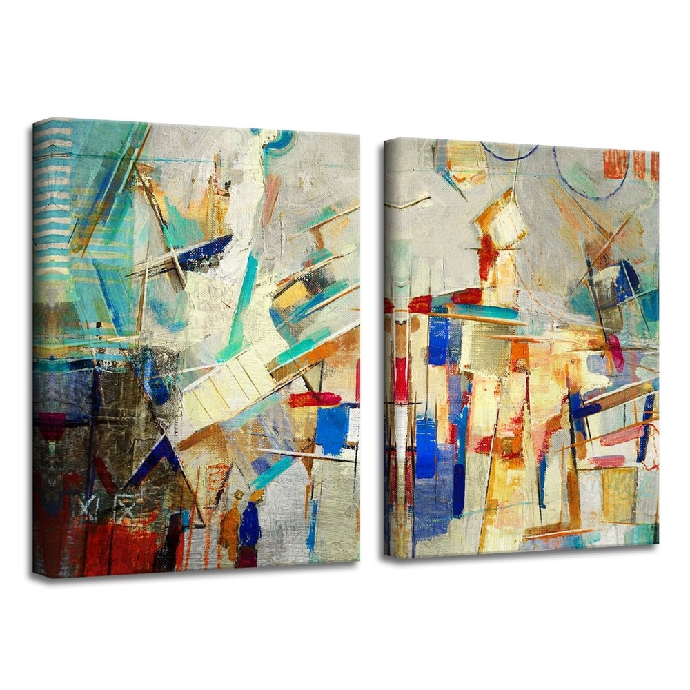 Ready2HangArt Bueno Exchange XXV Multi-Color Canvas Diptych Art Print 2-Panels