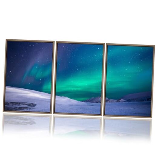 ArtistryCanvas Art Framed Aurora Borealis Landscape Wall 16