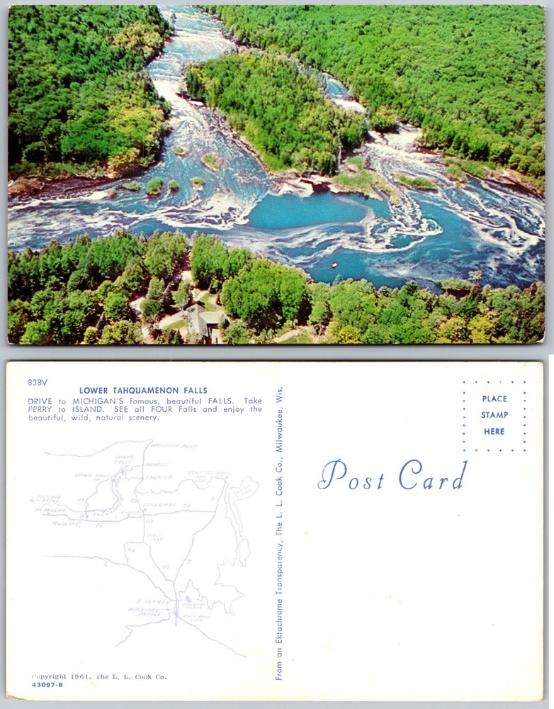 Lower Tahquamenon Falls Aerial View Michigan Postcard