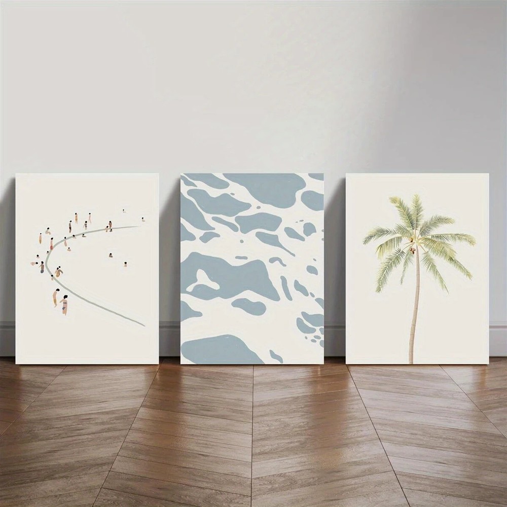 3pcs Abstract Palm Trees  Beach Metal Print  Ready to Hang Art-image