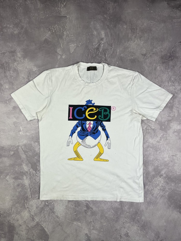 Vintage ICEBERG Cartoon Graphic Duck ICE B T-Shirt XXL White Rare Designer Tee