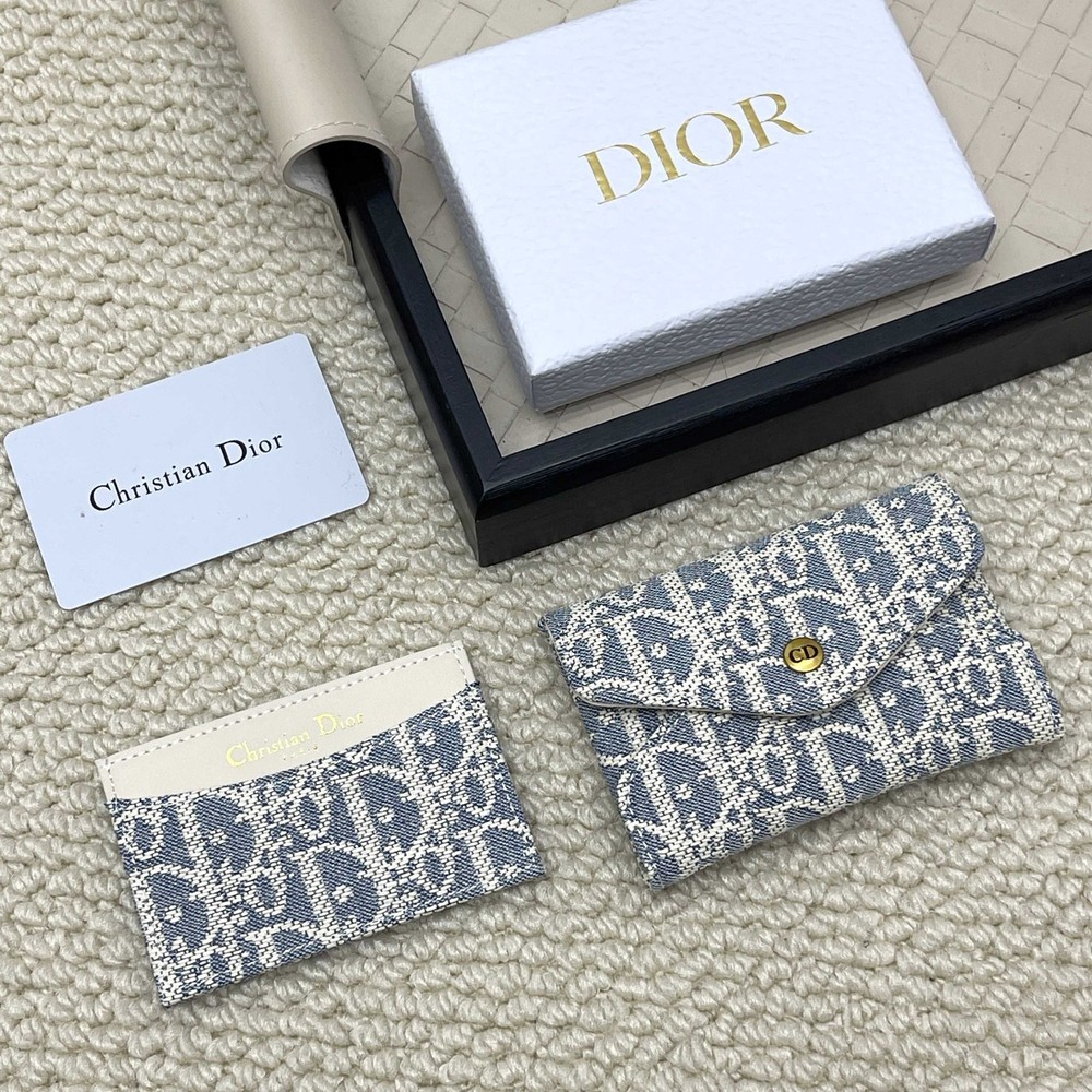 Dior Oblique Canvas Card Holder Mini Wallet Blue New