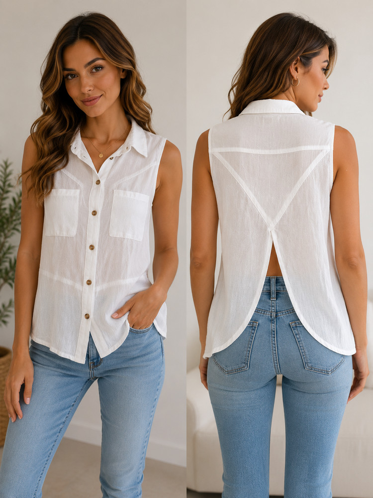 2b Bebe White Sleeveless Button Front Sheer Back Blouse Size S