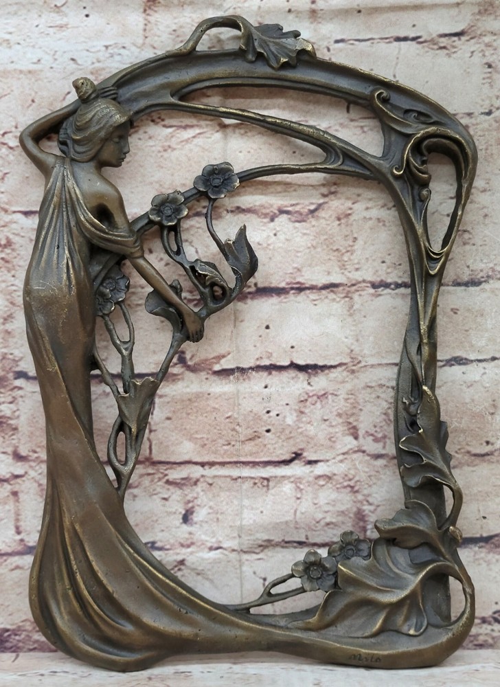 Handmade Bronze Floral Bas Relief Woman Sculpture Art by Milo