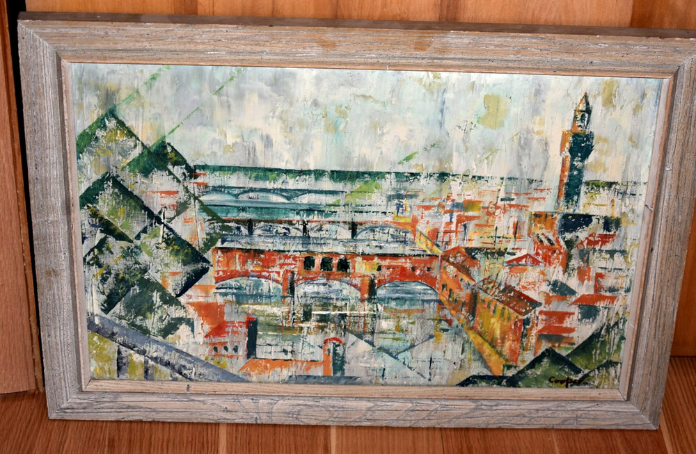 Vintage 1960s Florence Boston Mid Century Abstract Painting Edward Cooper 28x20