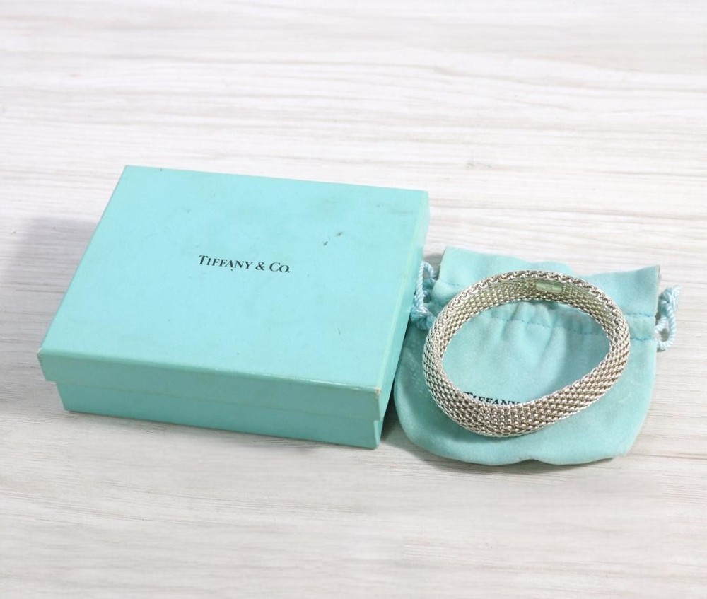 Tiffany Somerset Sterling Silver Mesh Bangle Bracelet 925 New