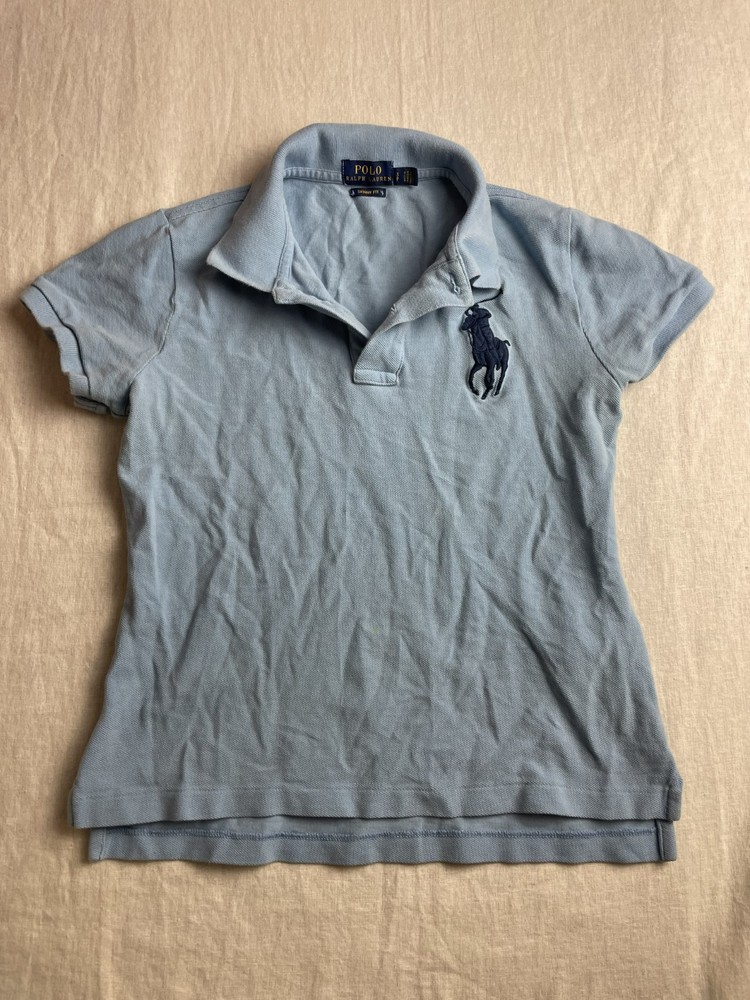 Polo Ralph Lauren Big Pony Polo Shirt Blue Womens S Skinny Fit Preppy Coastal
