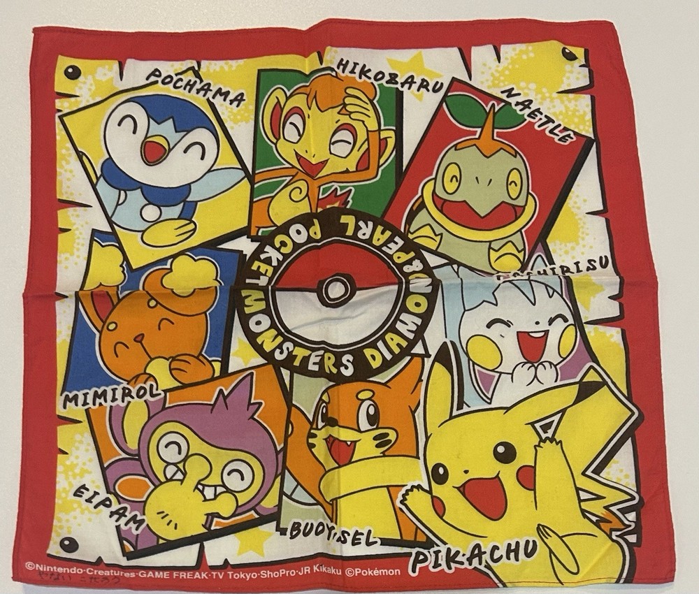 Pokemon Diamond & Pearl Small Handkerchief Chimchar Piplup Buizel Pikachu Rare