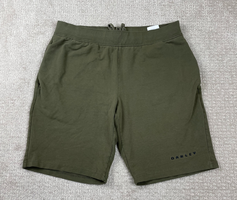 Oakley Sweat Shorts Mens Medium Olive Green Drawstring Spellout Tech Gorpcore