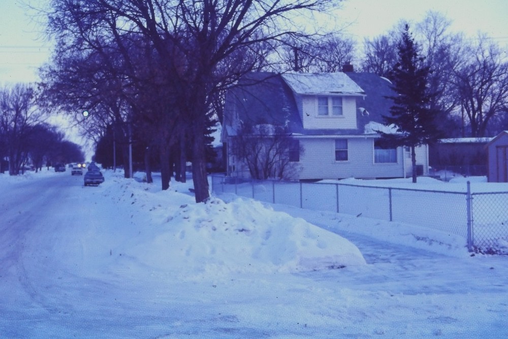 c1960's 35mm Slide Film Winter Snow Scene Residential Street USA American House