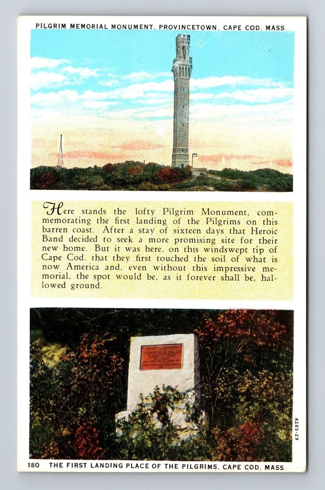 Cape Cod MA-Massachusetts, Pilgrim Memorial Monument, Vintage Postcard