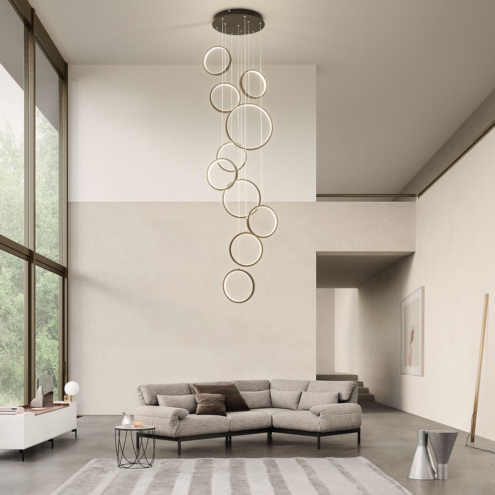 10 Rings Chandelier Crystal Pendant Light Fixtures  Modern LED Chandelier Black