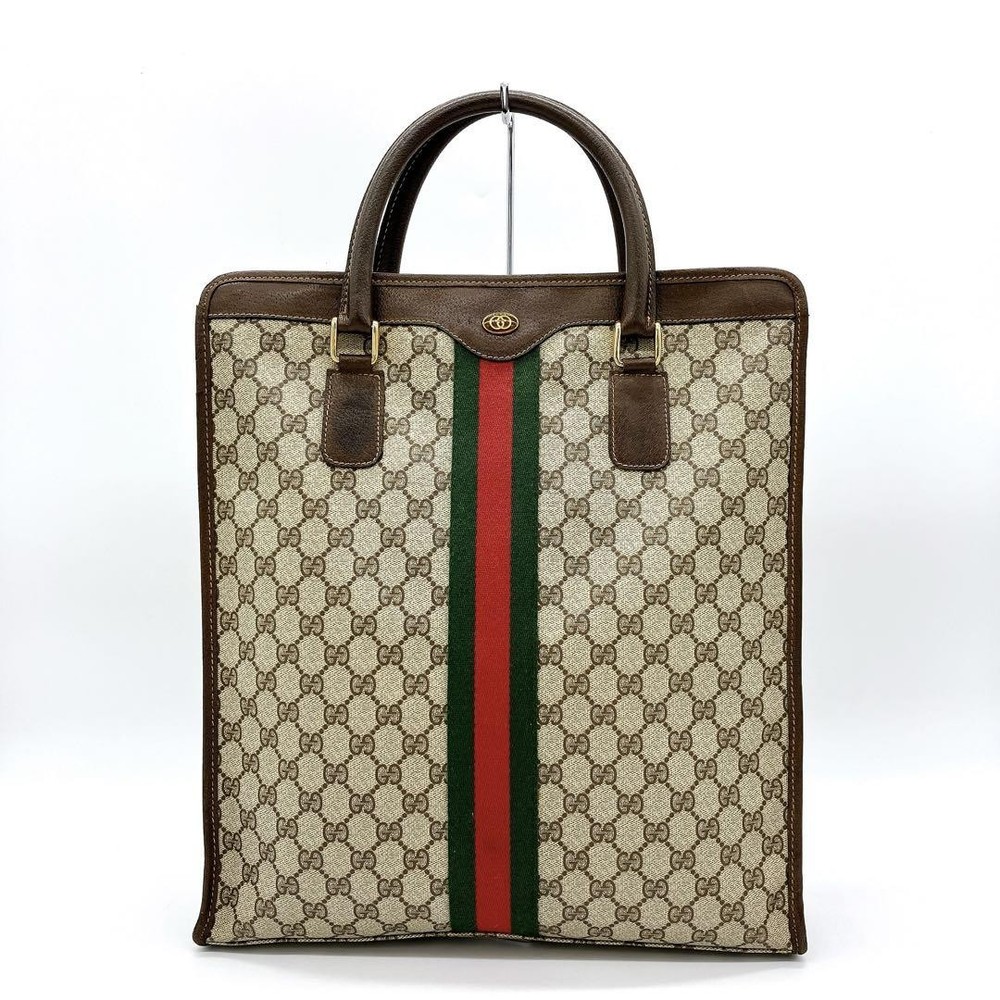 Gucci GG Supreme Sherry Line Brown A4 Tote Bag Authentic Pre-Owned
