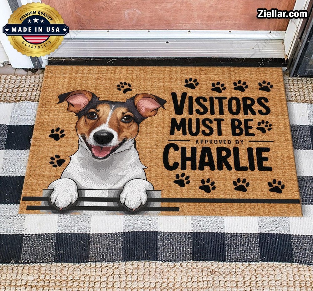 Personalized Jack Russell Doormat with Visitors Must Be Approved by Dog Design