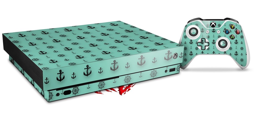Skin for XBOX One X Console Controller Nautical Anchors Away 02 Seafoam Green D