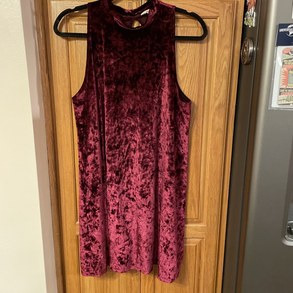 Arizona Jeans Maroon Berry Velvet mock neck sleeveless dress size Xl