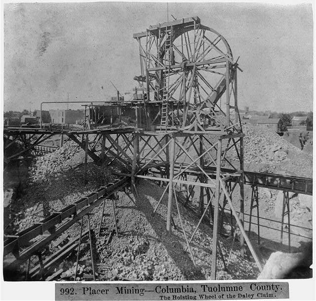 Placer Mining,Columbia,Tuolumne County,California,1866,hoist wheel,Daley Claim