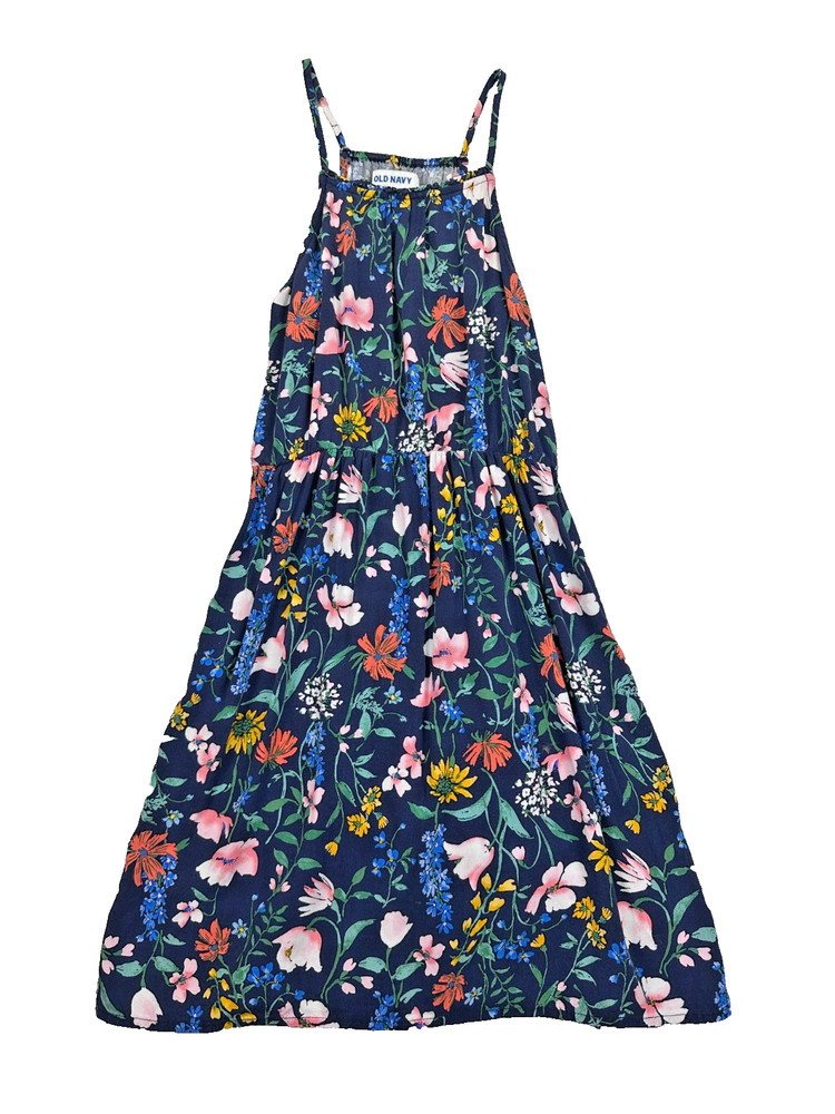 Old Navy Girls Navy Blue Floral Spaghetti Strap Dress Sundress Size M (8) EUC