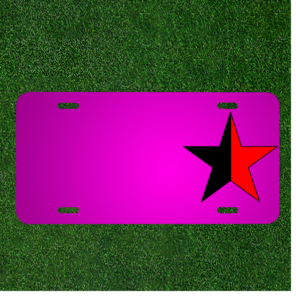 Custom Red Half-Color Car License Plate with Personalized Names and Star Design