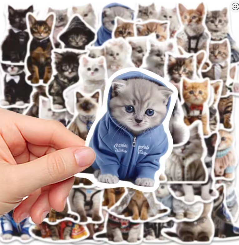 50 Pcs Cute Funny Cat Stickers - Waterproof Vinyl Decals for Laptop. Phone, Jour