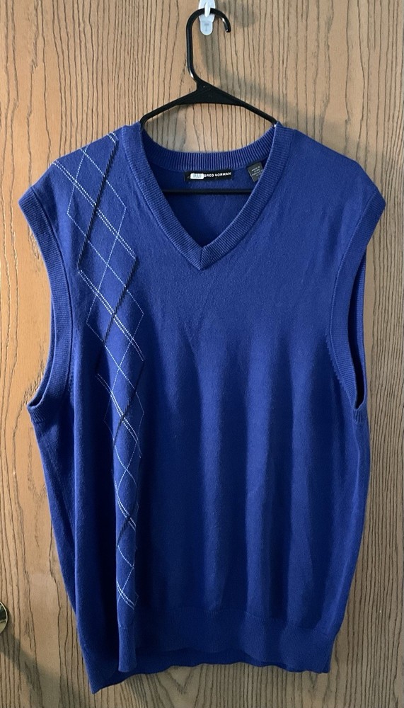 Greg Norman Mens Sweater Vest Size Large Blue V-Neck Sleeveless Golfing