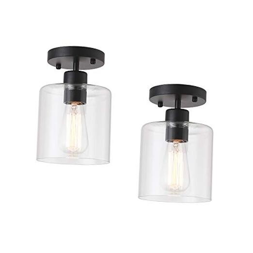 Rustic 1-Light Glass Semi Flush Mount Ceiling Fixture for Farmhouse Decor