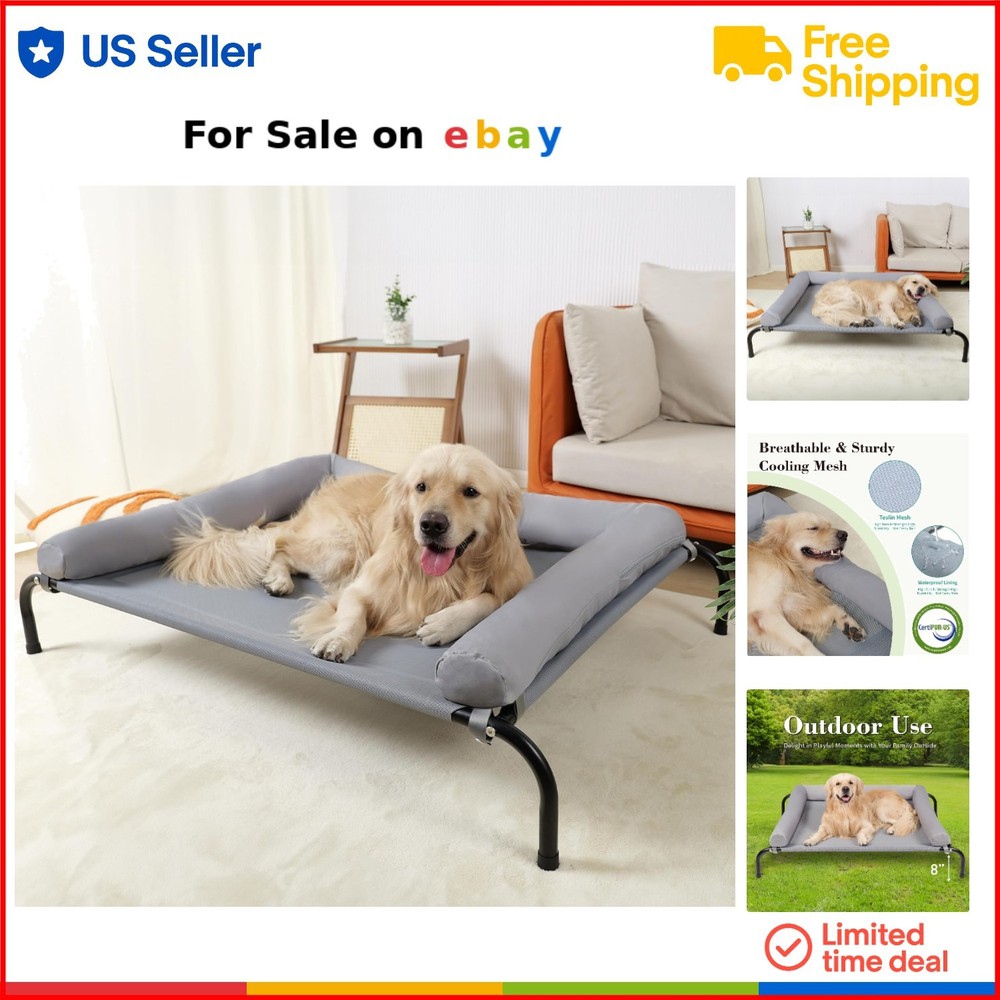 Cooling Elevated Dog Bed Large Washable Mesh Support for Indoor Outdoor Use
