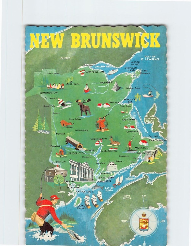 Postcard Map & Attractions NB Canada