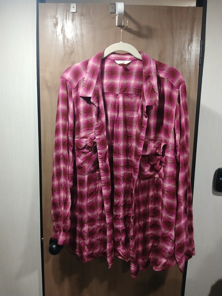 Terra & Sky Women's Plaid Flannel Top Shirt 2X Long Sleeve Pink Soft Button-Up
