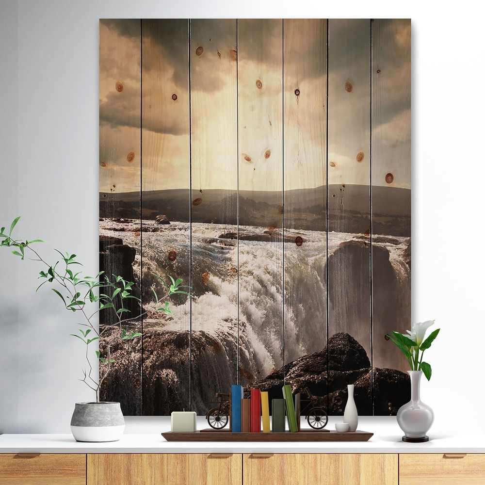 Designart 'White Waterfalls In Iceland' Nautical & Coastal