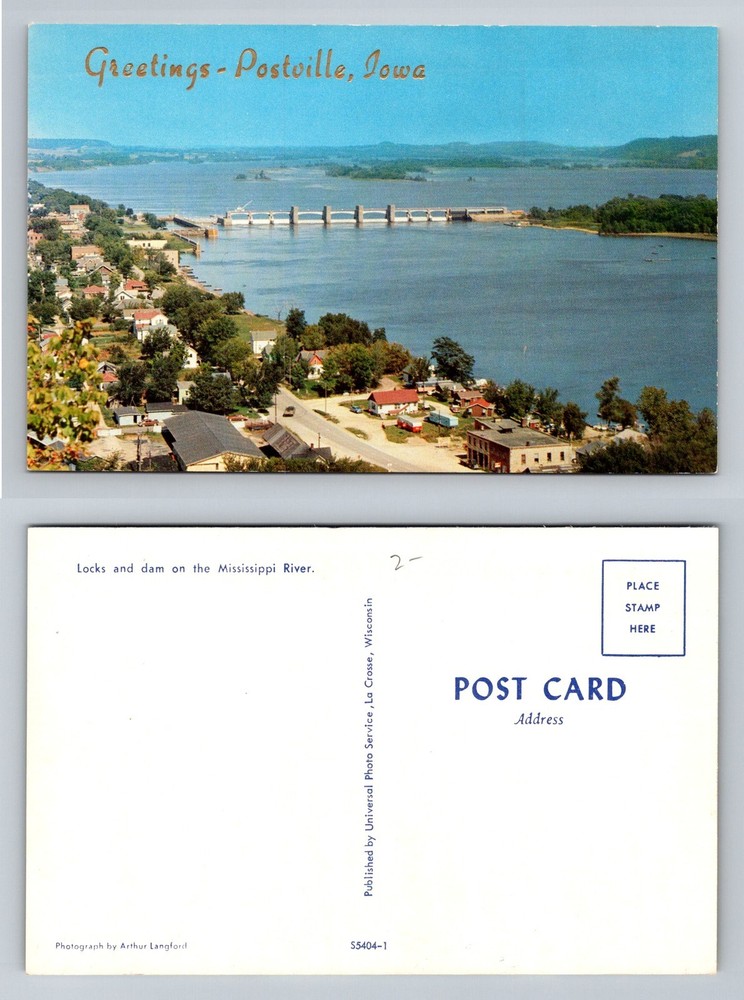 Postville, IA-Iowa, Locks and Dam on the Mississippi River Vintage Postcard