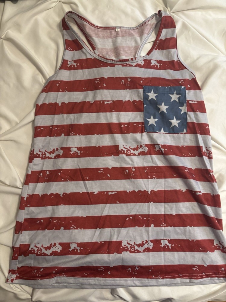 USA/American/Fourth of July Women’s Tank Tee Shirt Size Large Patriotic