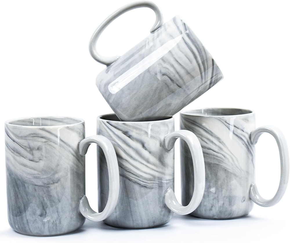 Large Coffee Mugs Set of 4,16 OZ Tea Cups with Handle, Marble Ceramic Big Bulk M