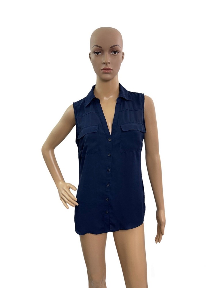 New York And Company Women’s Size Medium Sleeveless V Neck Navy Blue Blouse