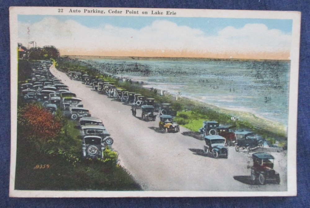 1920 Ohio Cedar Point Lake Erie Car Auto Parking Area Postcard & Cancel