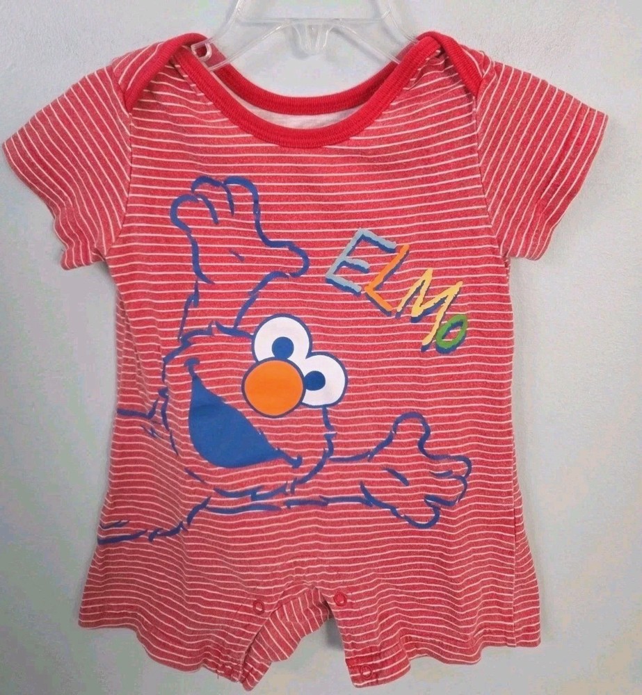 Sesame Street Elmo Baby Romper 6-9 Months Red Stripe One Piece Snap Outfit...