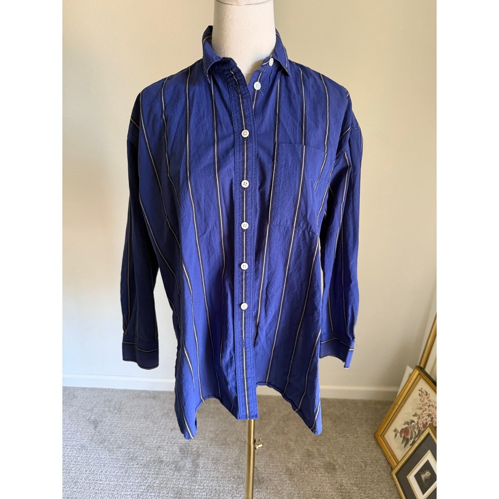Madewell Signature Oversized Striped Button Down Shirt Top XXS Blue White Casual