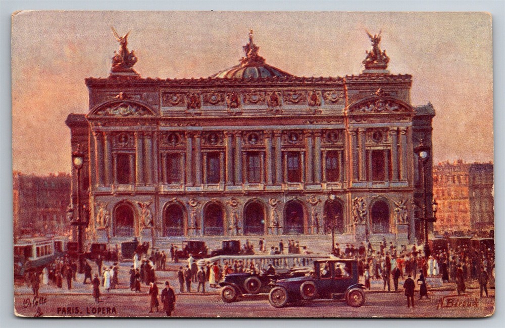 Tucks Paris L'Opera Opera House Crowd Old Cars Oilette Art Postcard C1907 G11