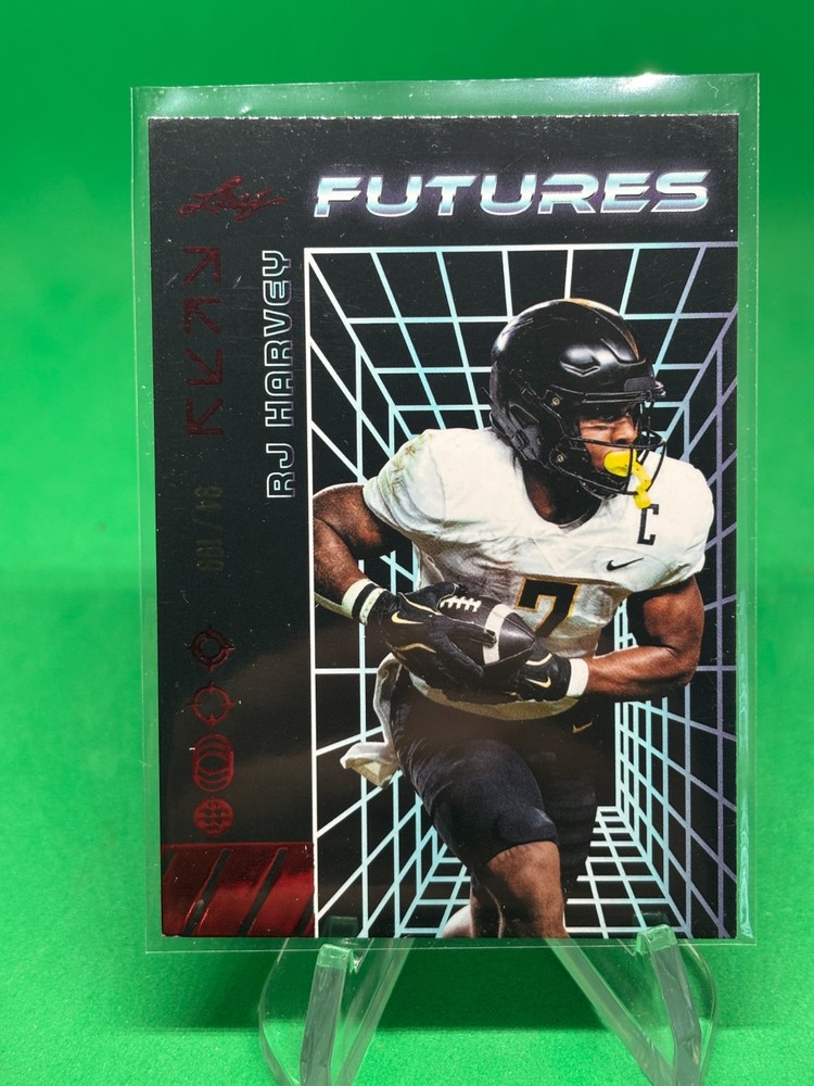 RJ Harvey Red /199 2024 Leaf Futures Denver Broncos
