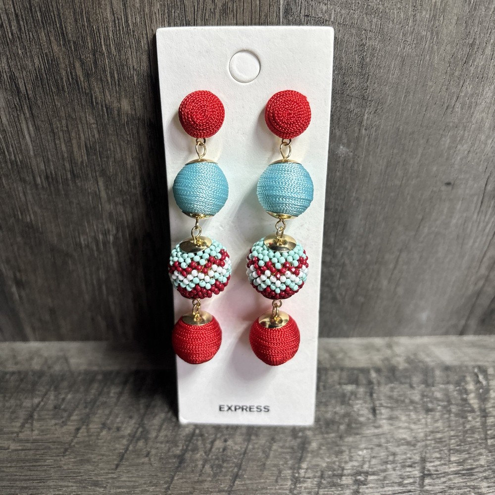 Express Dangle Drop Earrings Gold Tone Red White And Blue NWT #051