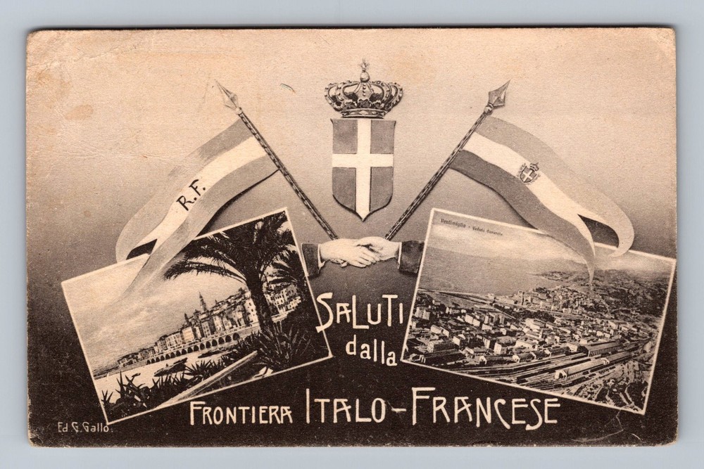 Italy- Greetings From The Italian-French Border Souvenir Post Vintage Postcard