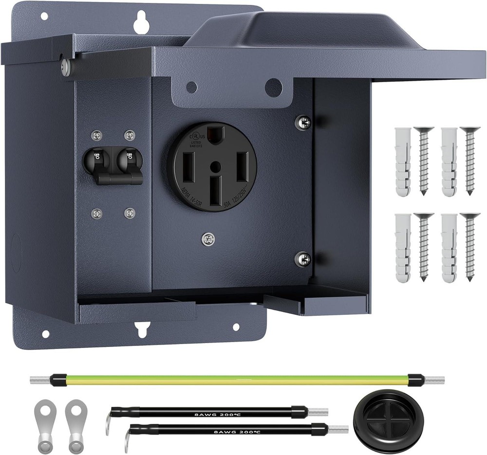 50 Amp RV Power Outlet Box with Breaker, Weatherproof 125/250V UL Listed NEMA 14