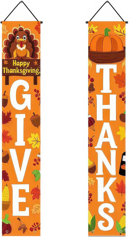 Thanksgiving Porch Banner Sign Autumn Door Banners Give Thanks Decorations
