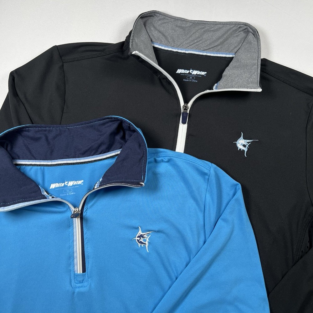 LOT OF 2* White Water 1/4 Zip Pullover Black Blue Breathable Vented Fishing Med