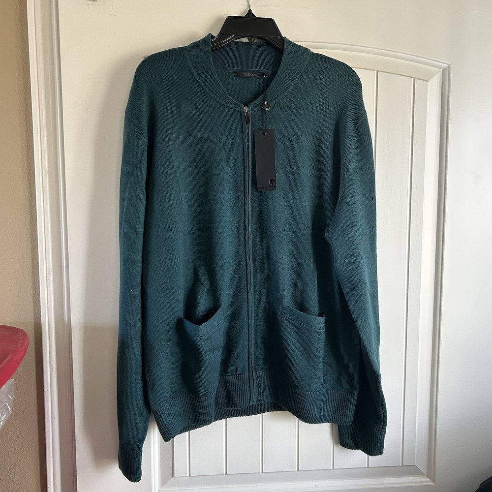 Greyson Sweater Sagaponack Full Zip XL Forest Green Wool NEW MSRP $285