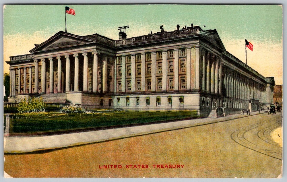 Antique Postcard United States Treasury Building Washington, DC 1920s